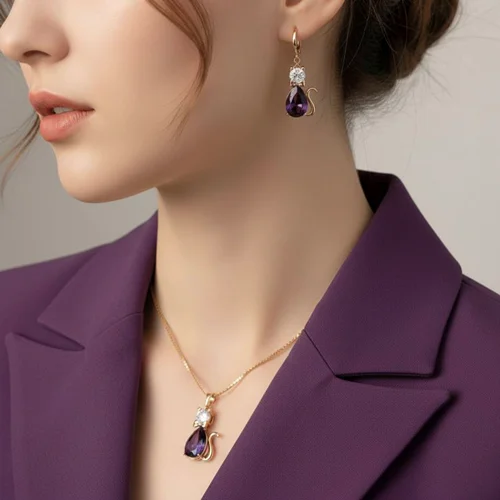 نیم ست نگین بنفش ژوپینگ