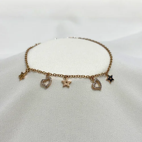 دستبند آویز دار قلب و پروانه ژوپینگ