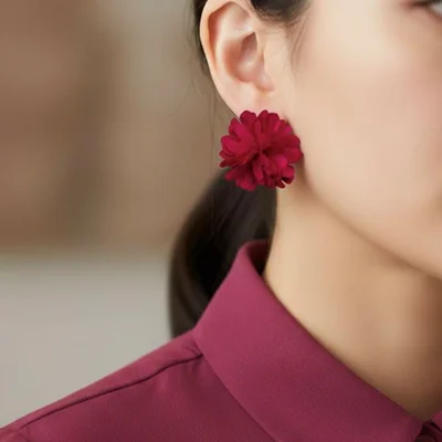 گوشواره گل پارچه ای سرخابی