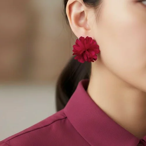 گوشواره گل پارچه ای سرخابی